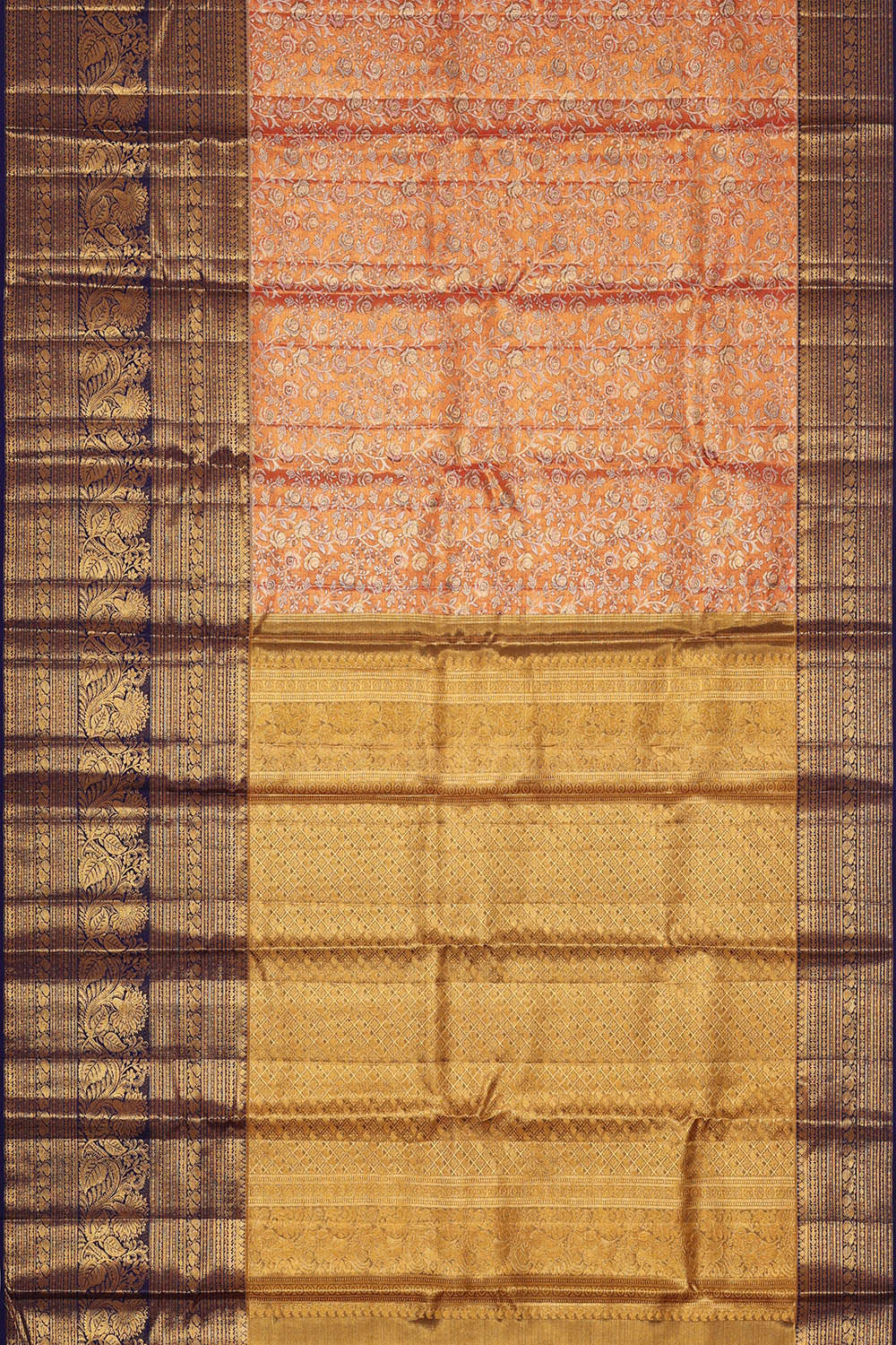Image of Kanchipattu Peach Pink Tissue Brocade Saree